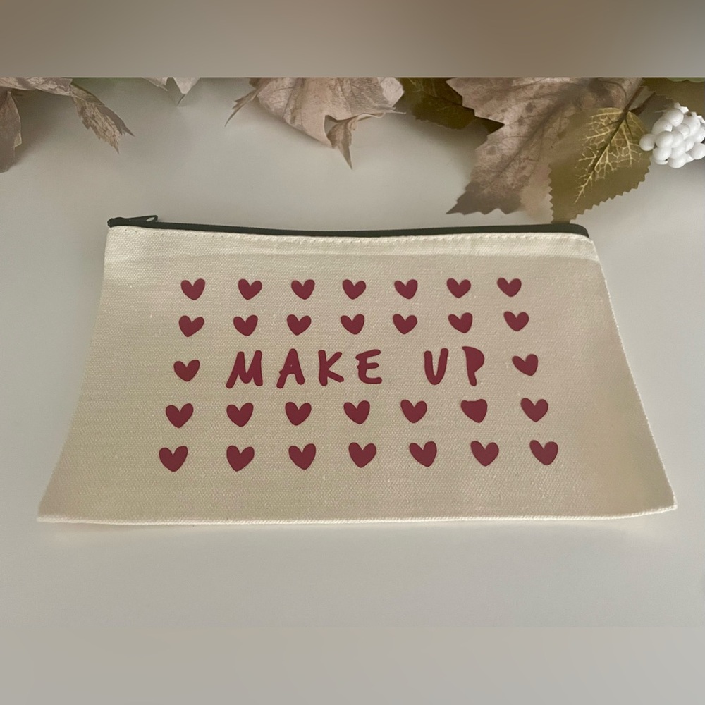 Handmade Makeup Pouch with Pink Hearts.